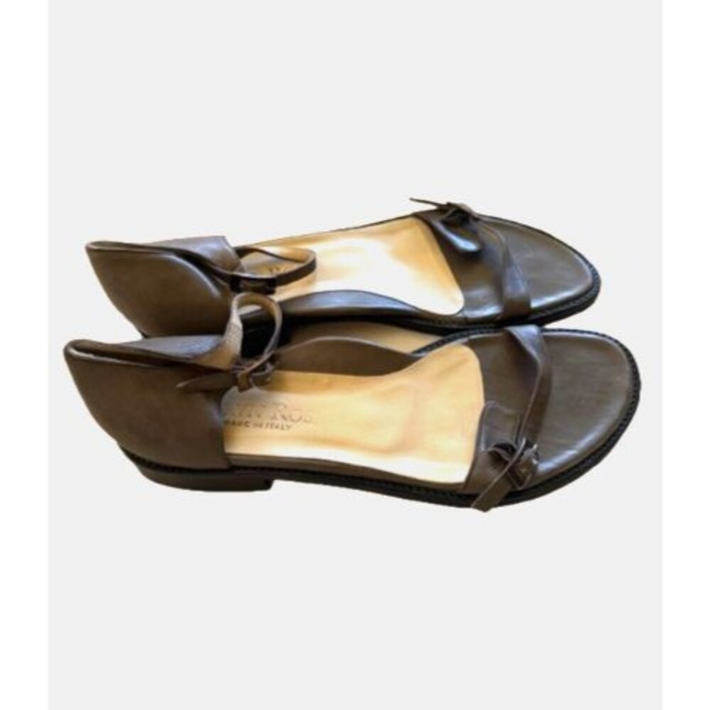 New Taryn Rose Made In Italy Grey Leather Open Toe Ankle Strap Shoes Sz 9.5 M